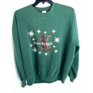 Jerzees Vintage Green Chris Kringle Sweatshirt 2X Snowflake Graphic Christmas